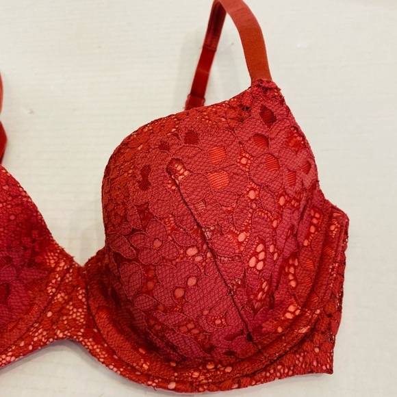 32D Victoria Secret Body By Victoria Lined Demi Bra Raspberry Lace Overlay - Picture 4 of 15